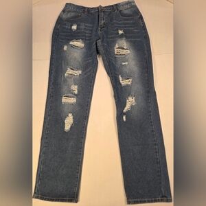 Slim Straight Distressed Men's Jeans - Blue